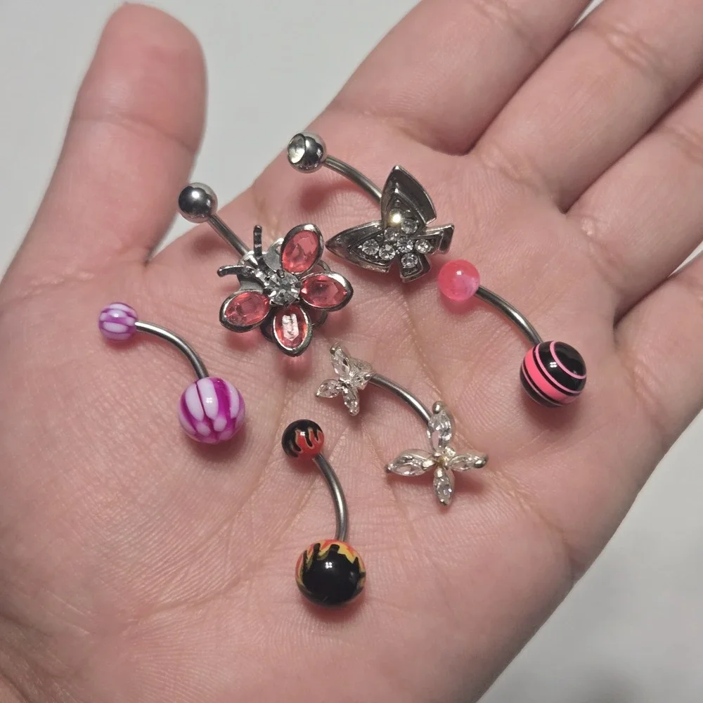 6 Pcs Assorted Belly Button Rings Navel Bars‎ Body Piercing Jewelry Butterfly